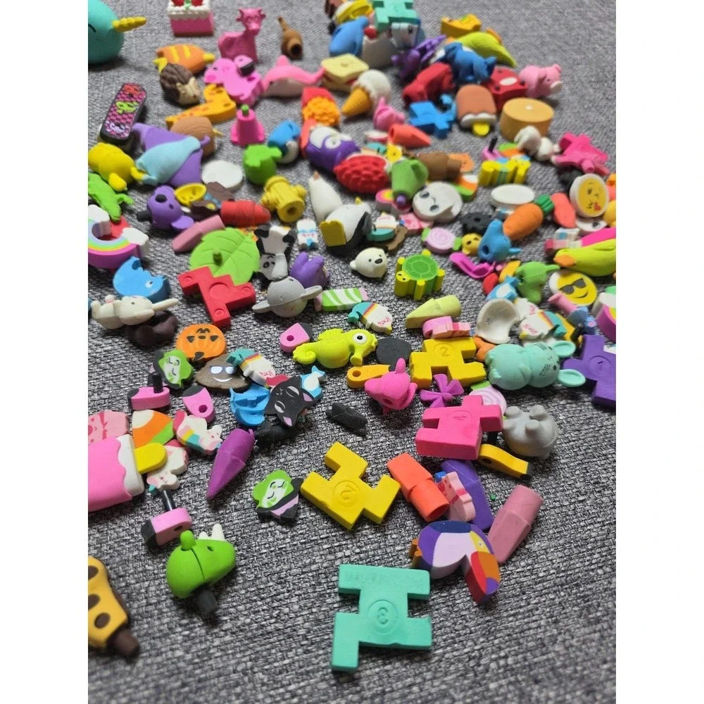 Large Lot Vintage and Modern Shaped Pencil Erasers Animals Tools Furniture